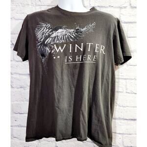 Anvil Dark Gray White Winter Is Here T Shirt Large Lightweight Soft Stretch